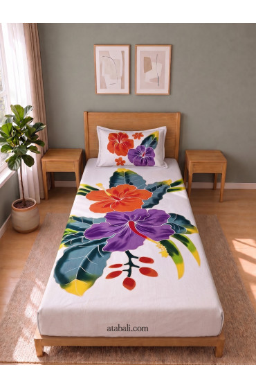 Hand Painted Rayon Bedsheet Set Single Size